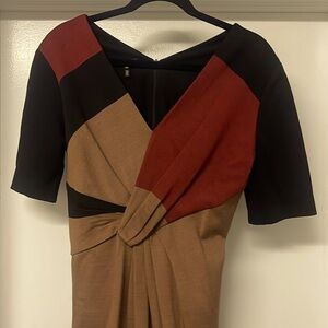 Escada Jersey Dress- in sophisticated Block colors- res, black, tan- black back